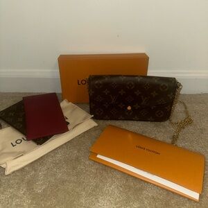 Louis Vuitton Brown Monogram Clutch with Gold Chain